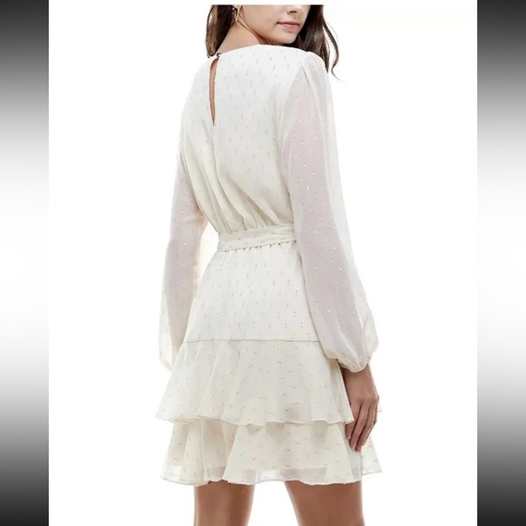 CITY Studio Juniors' Lurex Dot Ruffled Fit & Flare Dress Color Cream Size S - Picture 3 of 12